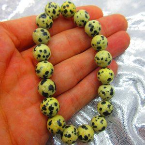 Dalmatian Jasper 10mm Round 7" Stretchy Gemstone Bracelet